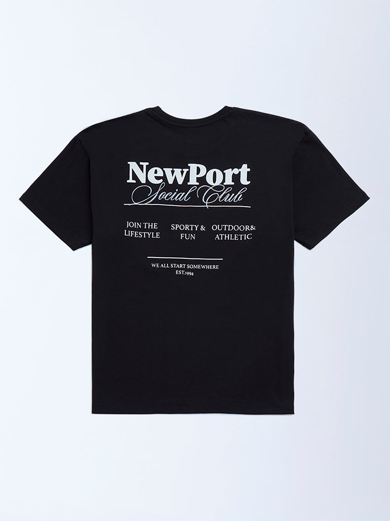 Y&F Kids Black Text Printed Cotton T-Shirt