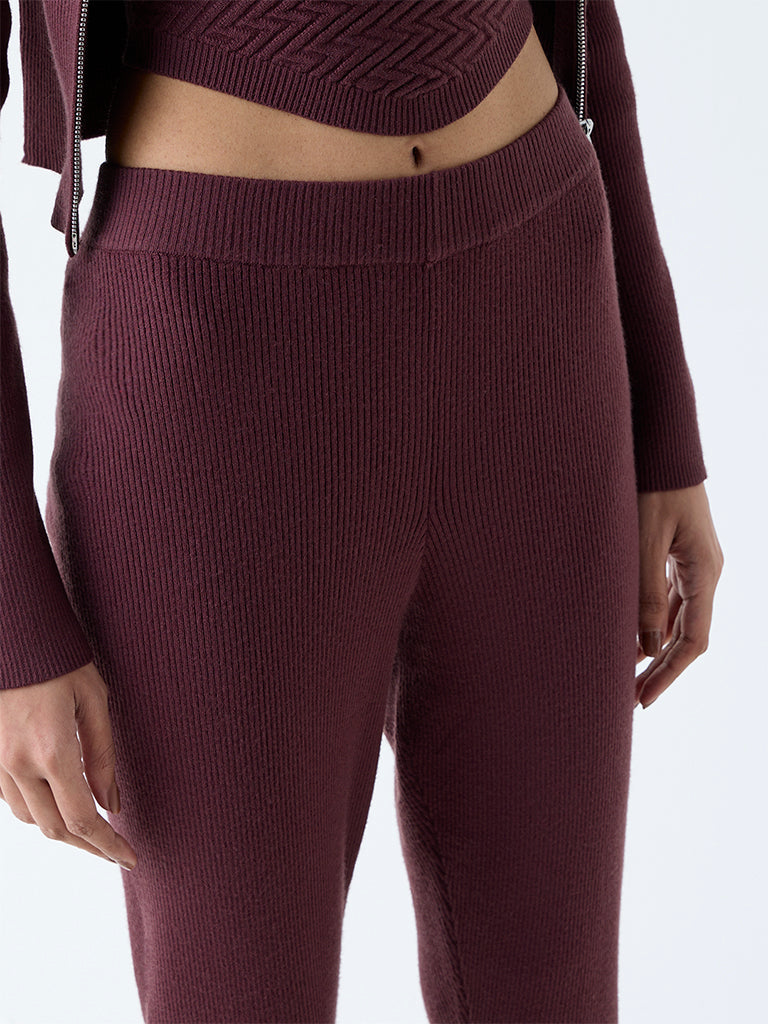 Nuon Dark Brown Ribbed High-Rise Bootcut Pants