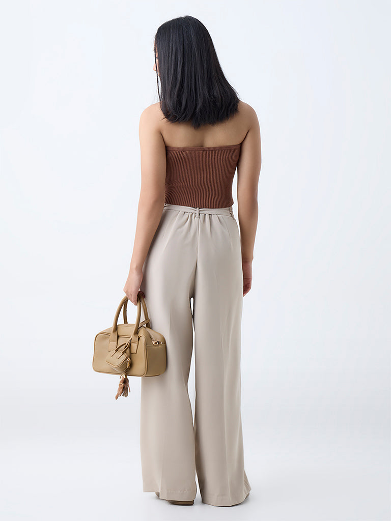 Nuon Brown Ribbed-Textured Tube Top