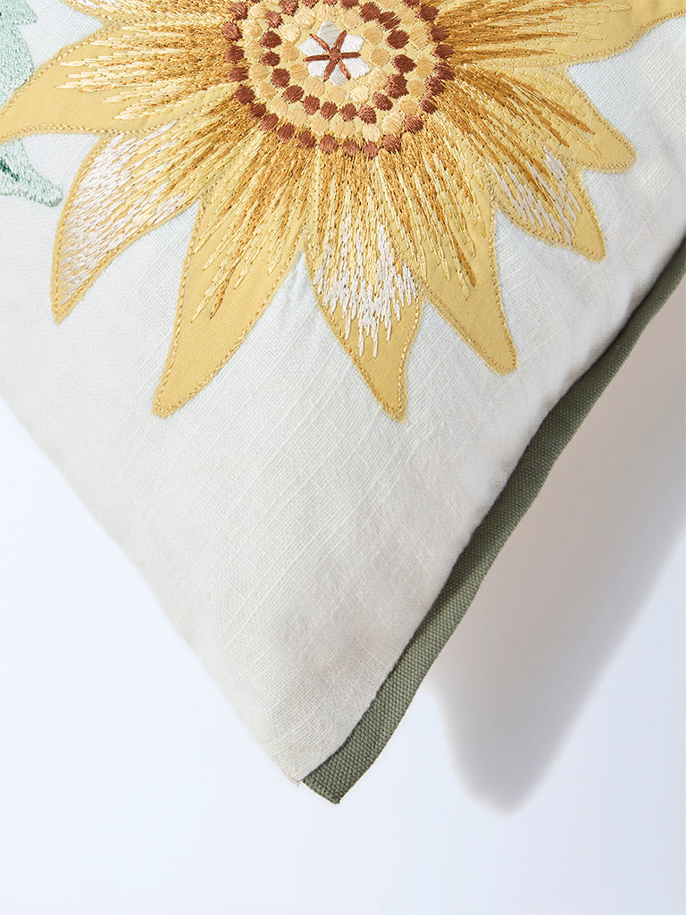 Westside Home Mustard Sunflower Embroidered Cushion Cover