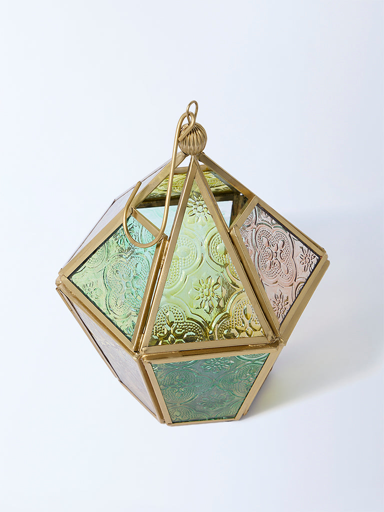 Westside Home Multicolour Hexagonal Glass Lantern