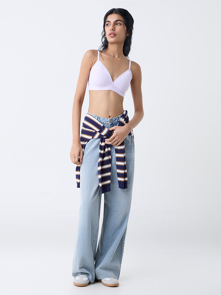 Superstar Lilac Waffle-Textured Padded Cotton-Blend Bra