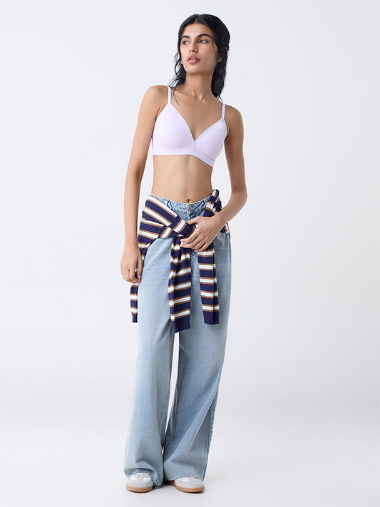 Superstar Lilac Waffle-Textured Padded Cotton-Blend Bra