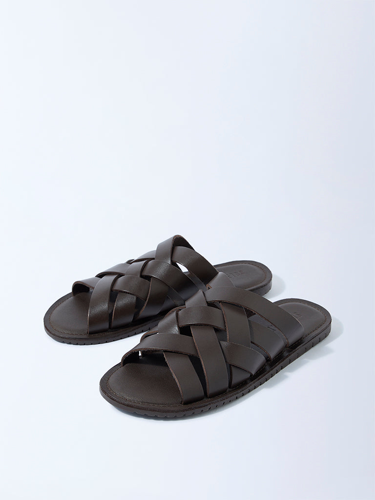 SOLEPLAY Brown Criss-Cross Strap Leather Sandals