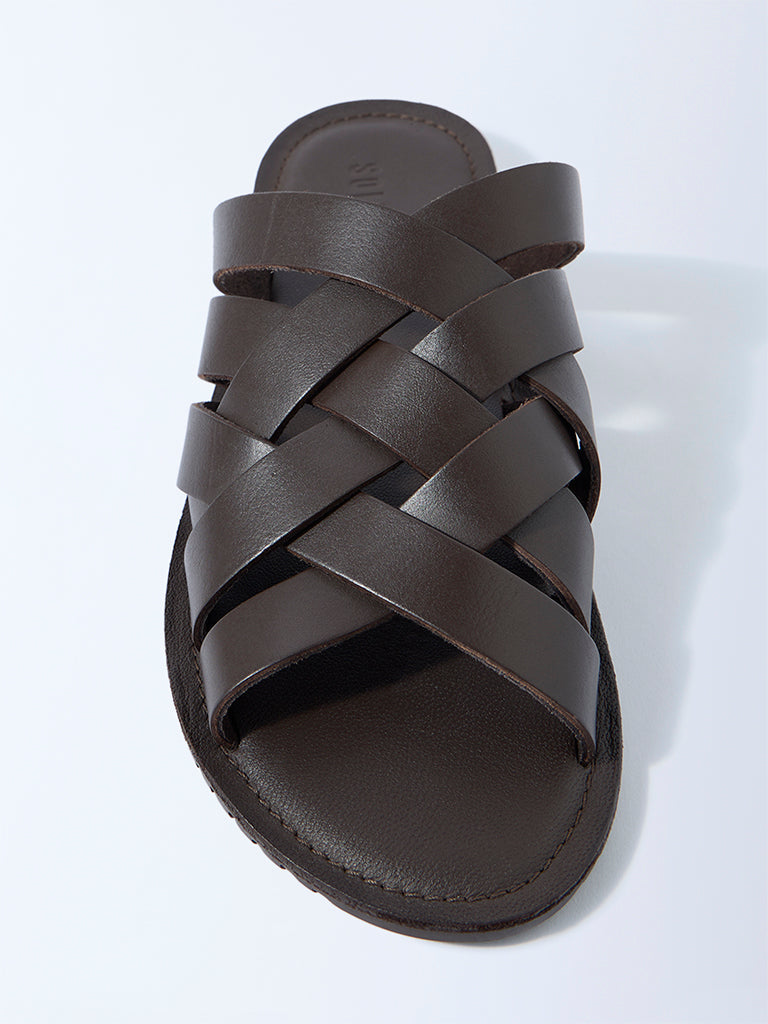 SOLEPLAY Brown Criss-Cross Strap Leather Sandals