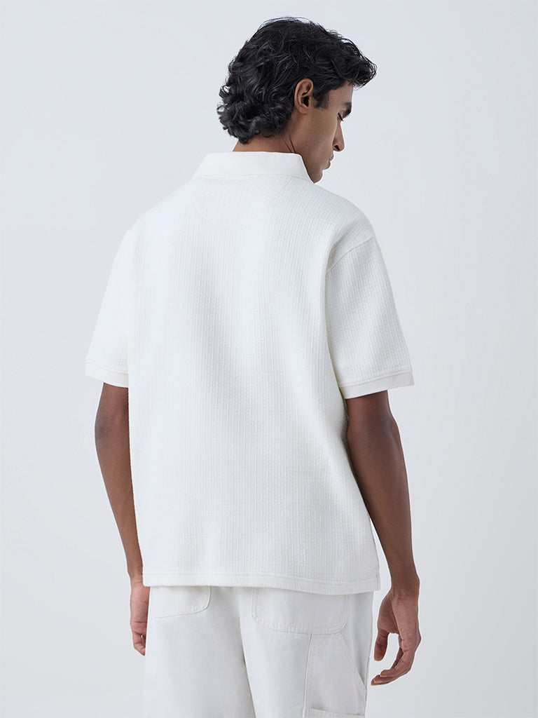 WES Casuals Off-White Relaxed-Fit Three-Quarter Zip T-Shirt