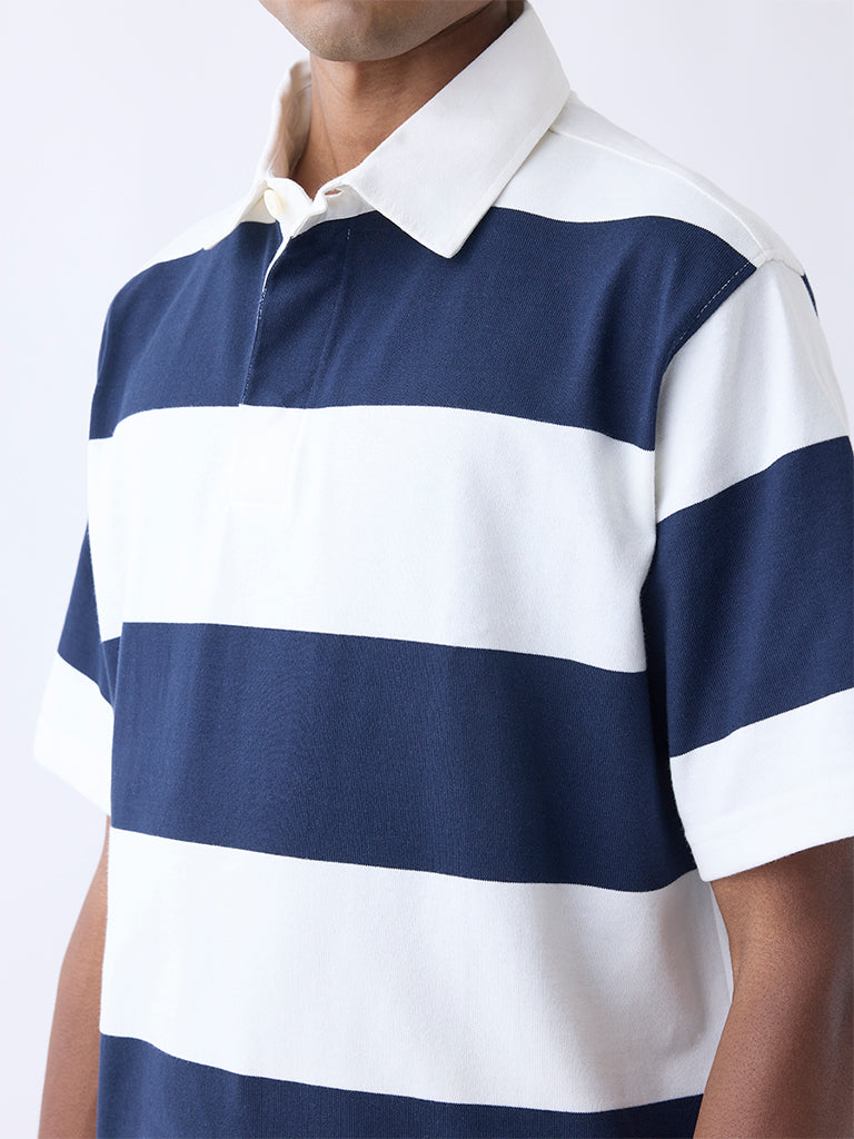 WES Casuals Navy Relaxed-Fit Cotton-Blend Polo T-Shirt