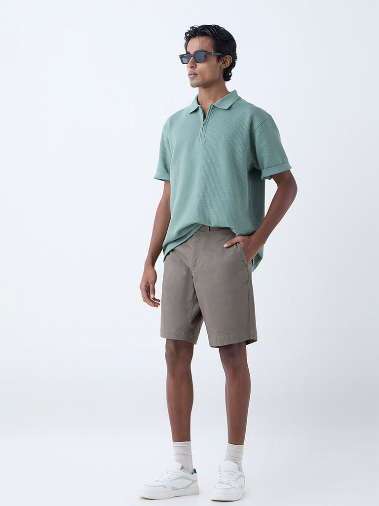 WES Casuals Sage Relaxed-Fit Quarter-Zip Cotton-Blend Polo T-Shirt