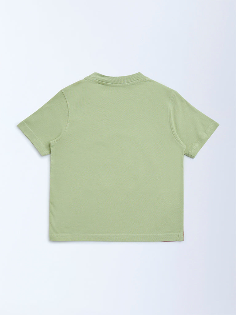 HOP Kids Green Teddy Bear Printed Cotton T-Shirt