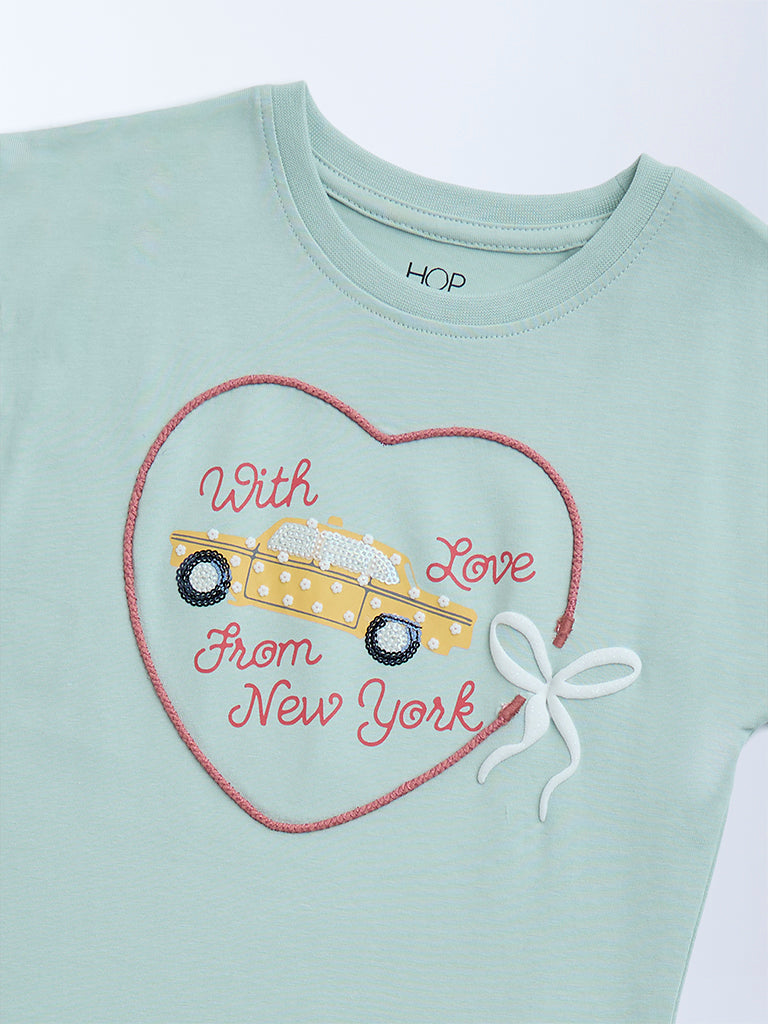 HOP Kids Sage Printed Cotton Top