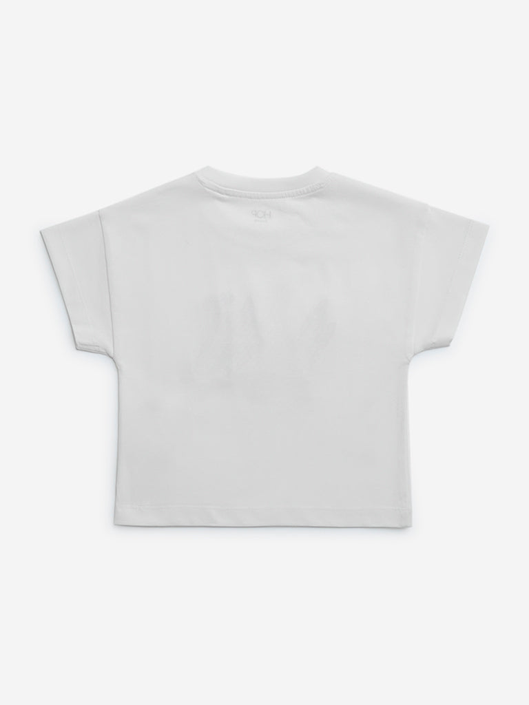 HOP Kids White Sequin Embellished Cotton T-Shirt