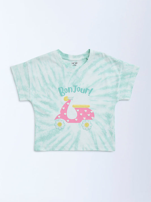 HOP Kids Green Tie-Dye Design Cotton T-Shirt