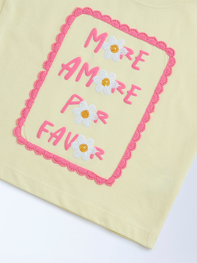 HOP Kids Yellow Text Detailed Cotton T-Shirt