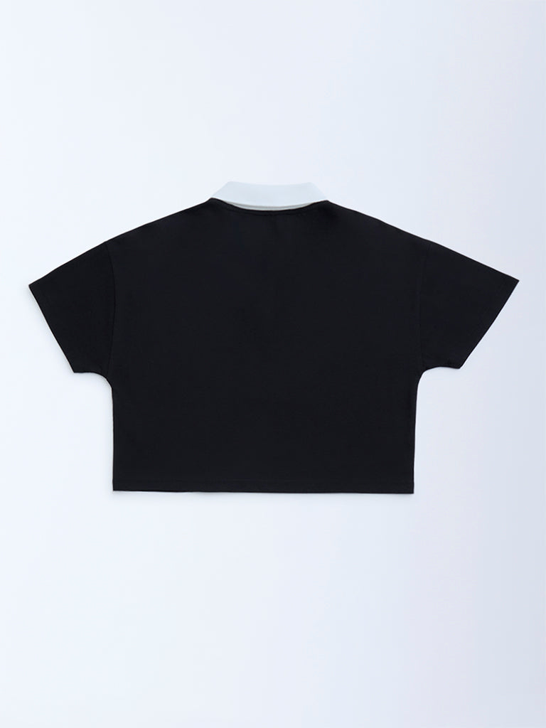 Y&F Kids Black Text Design Cotton T-Shirt