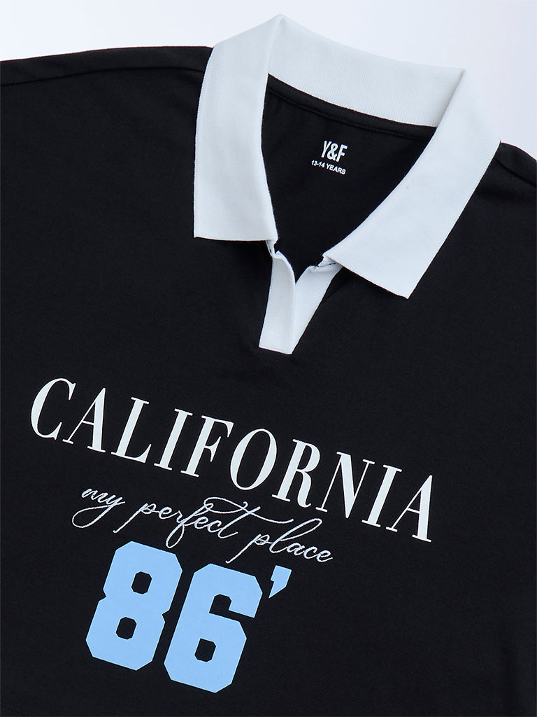 Y&F Kids Black Text Design Cotton T-Shirt