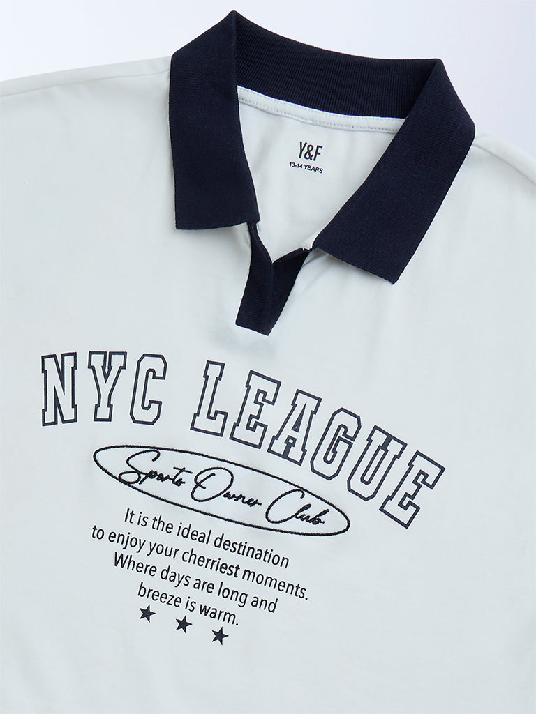 Y&F Kids White Text Detailed Cotton T-Shirt
