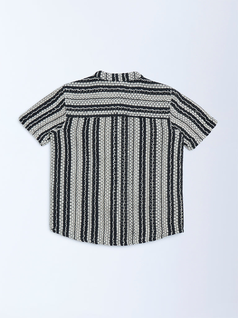 HOP Kids Black Striped Textured Cotton Shirt