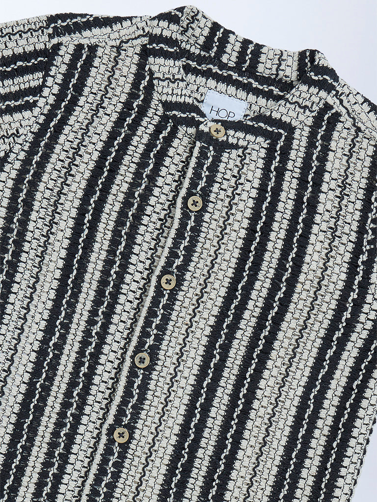 HOP Kids Black Striped Textured Cotton Shirt