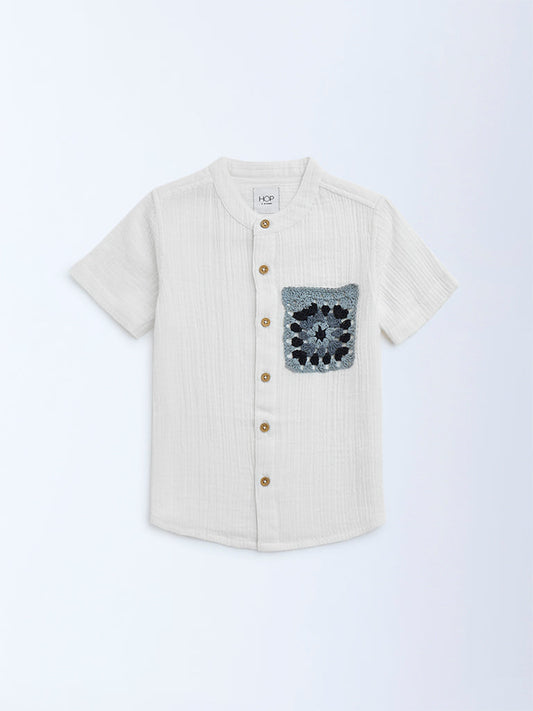 HOP Kids White Crinkle-Textured Cotton Shirt