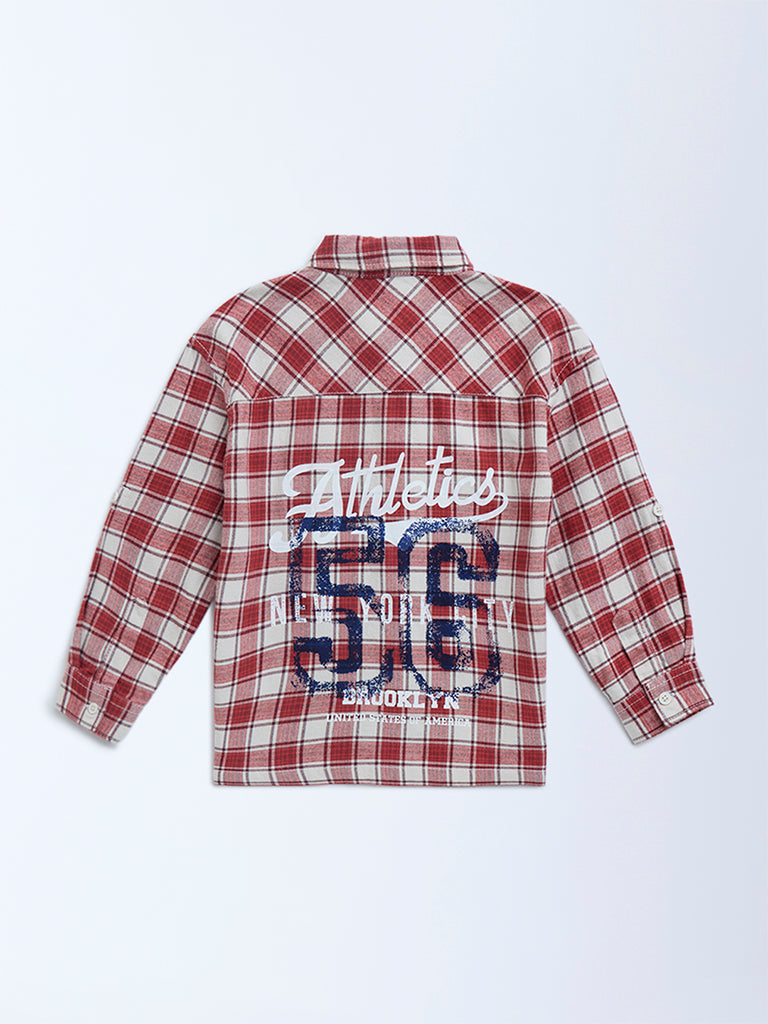 HOP Kids Red Checkered Cotton Shirt