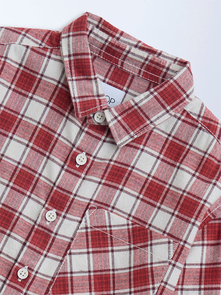 HOP Kids Red Checkered Cotton Shirt