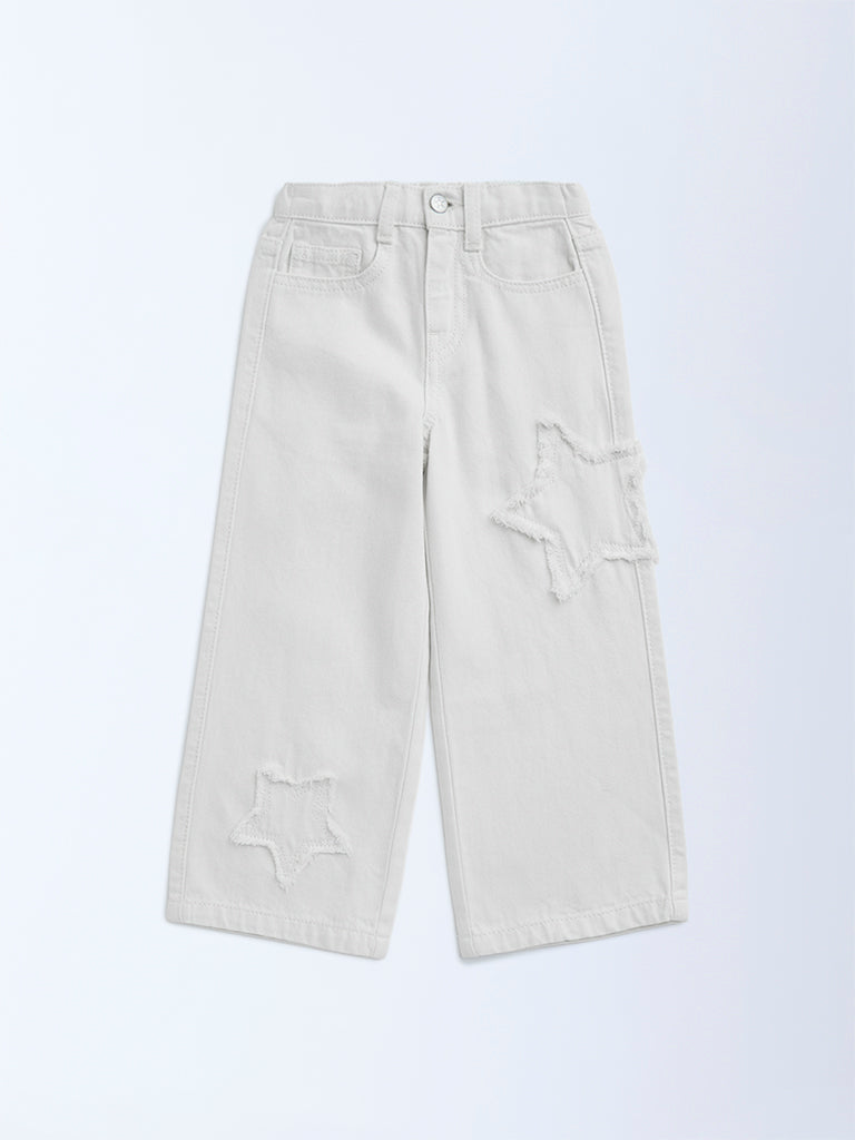 HOP Kids White Fringe-Detailed High-Rise Straight-Fit Jeans