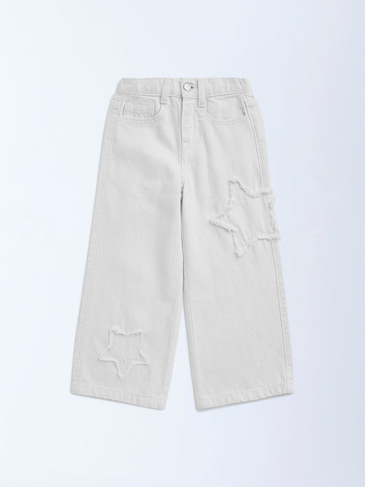 HOP Kids White Fringe-Detailed High-Rise Straight-Fit Jeans
