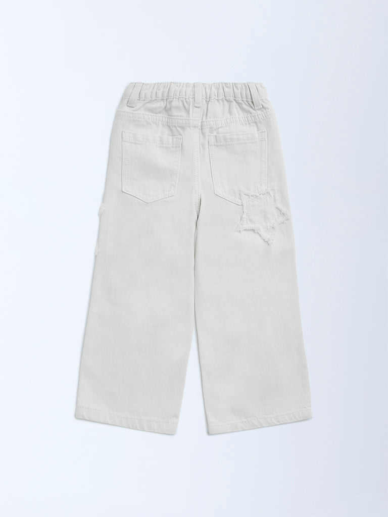 HOP Kids White Fringe-Detailed High-Rise Straight-Fit Jeans
