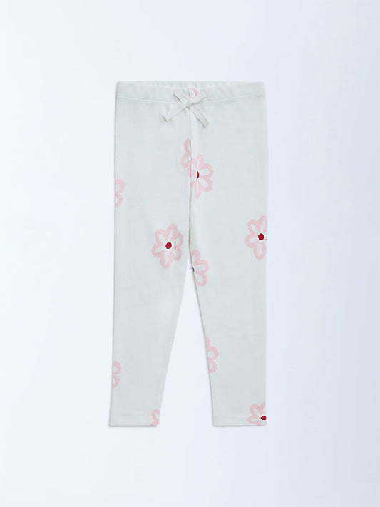 HOP Kids Off-White Floral High-Rise Cotton-Blend Leggings