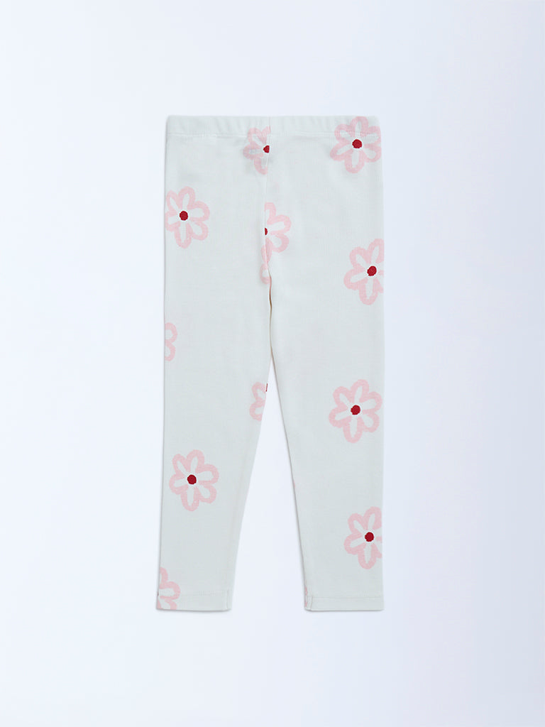 HOP Kids Off-White Floral High-Rise Cotton-Blend Leggings