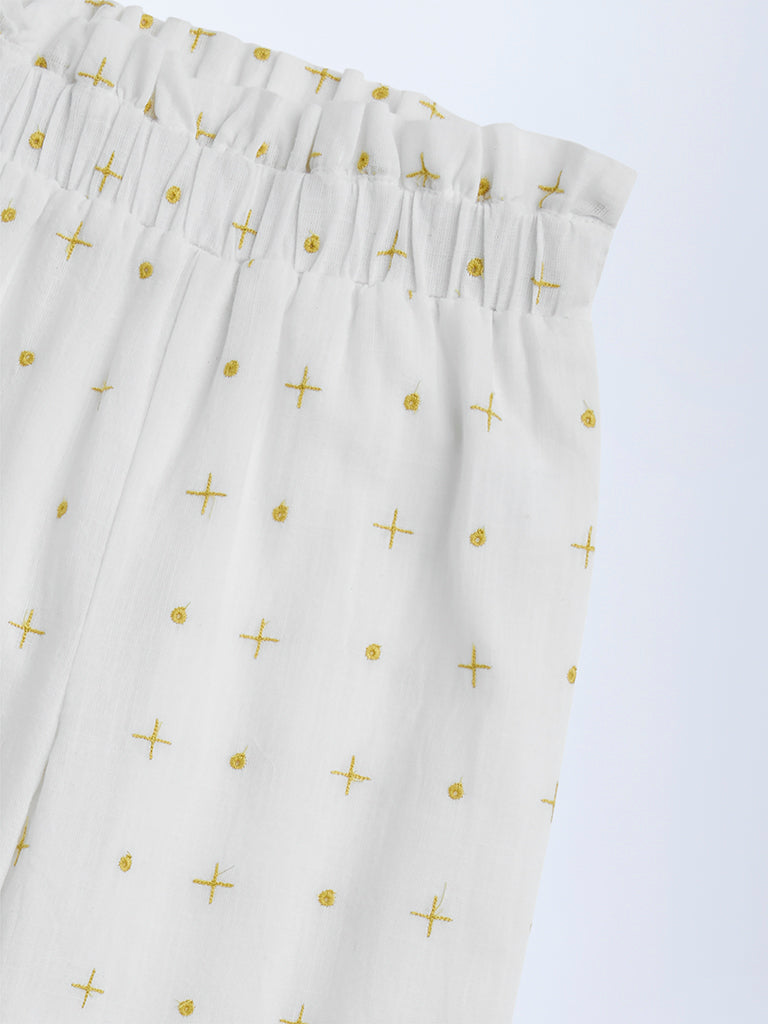 HOP Kids Off-White Embroidered High-Rise Cotton Trousers