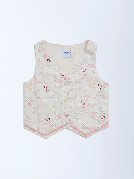 HOP Kids Off-White Embroidered Cotton Vest Top