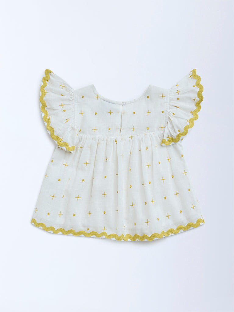HOP Kids White Embroidered Cotton Top