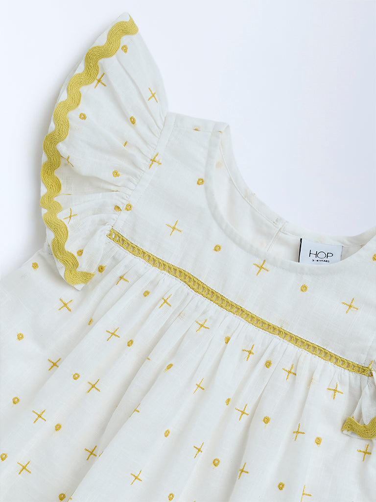 HOP Kids White Embroidered Cotton Top