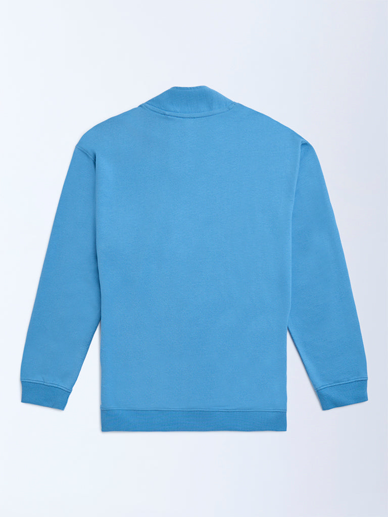 Y&F Kids Blue Cotton Three-Quarter Zip Sweatshirt