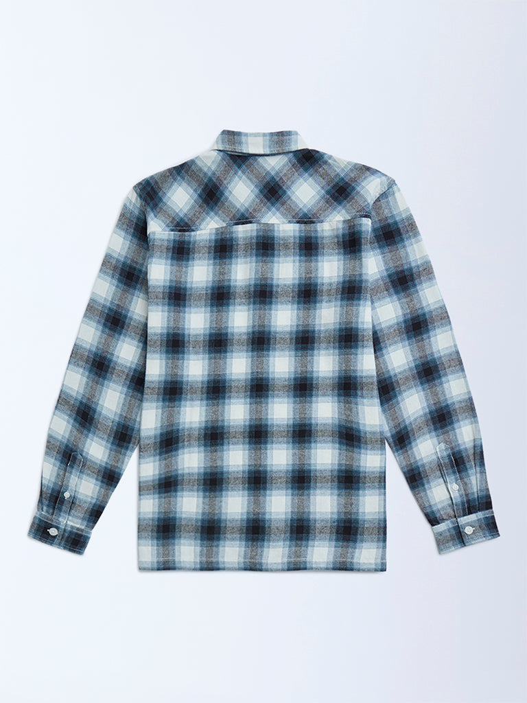 Y&F Kids Dark Blue Checkered Resort-Fit Cotton Shirt