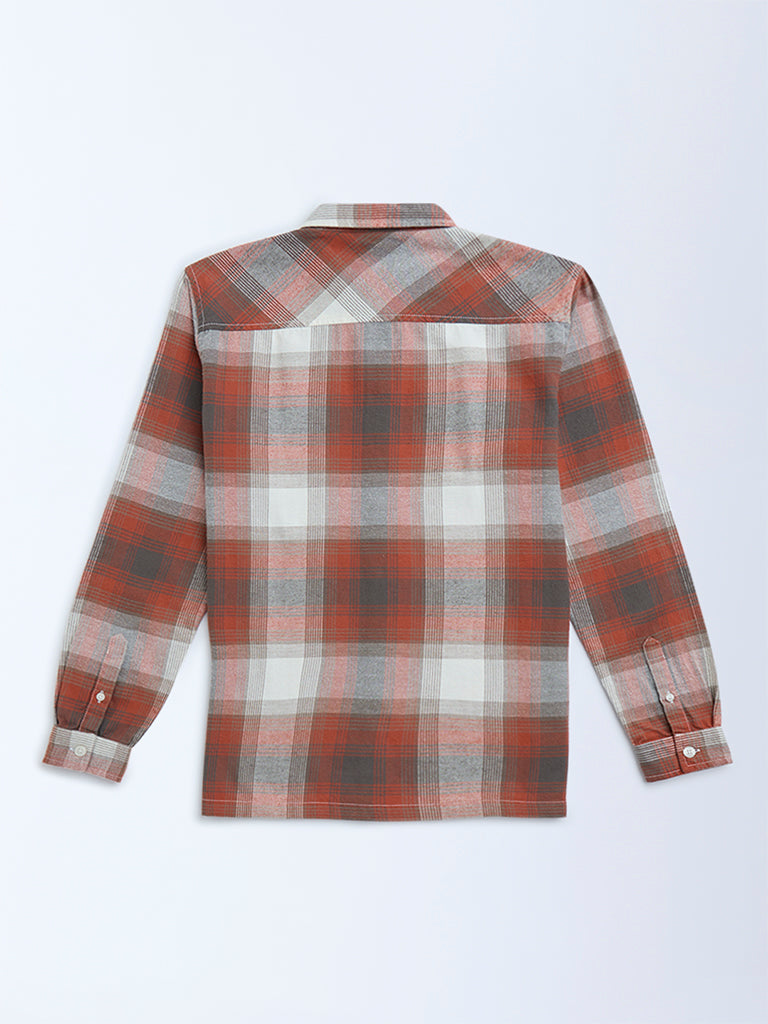 Y&F Kids Red Checkered Resort-Fit Cotton Shirt