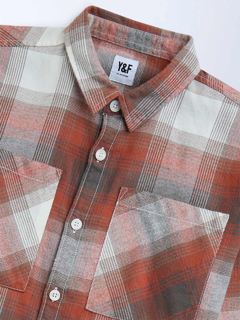 Y&F Kids Red Checkered Resort-Fit Cotton Shirt