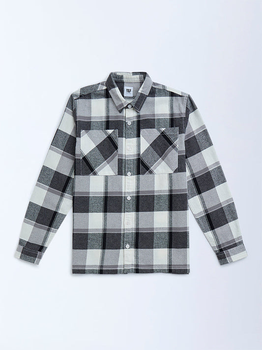 Y&F Kids Black Checkered Resort-Fit Cotton Shirt