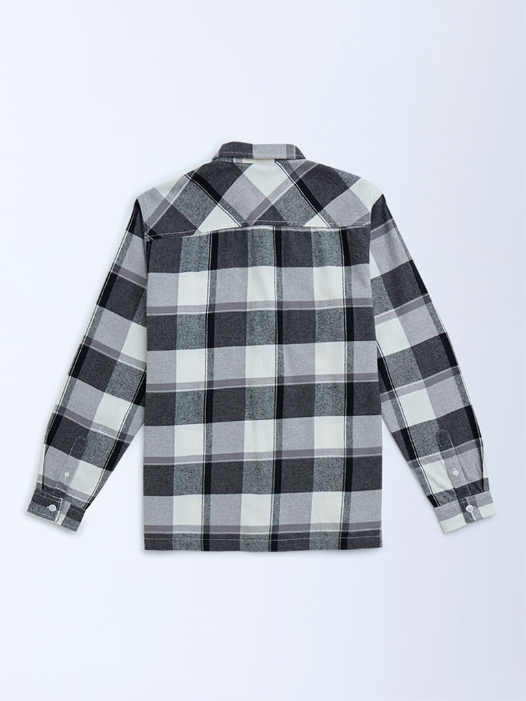 Y&F Kids Black Checkered Resort-Fit Cotton Shirt