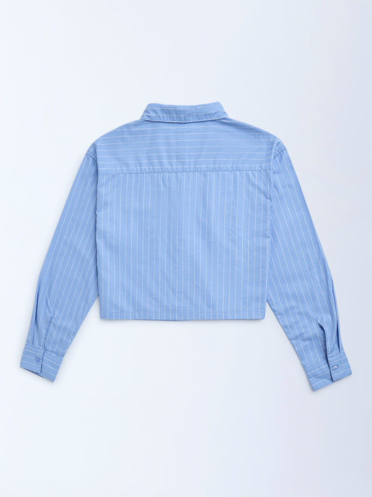 Y&F Kids Blue Striped Cotton Shirt