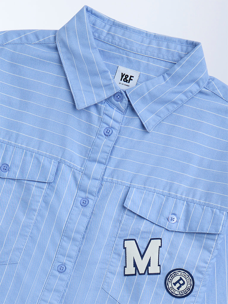 Y&F Kids Blue Striped Cotton Shirt