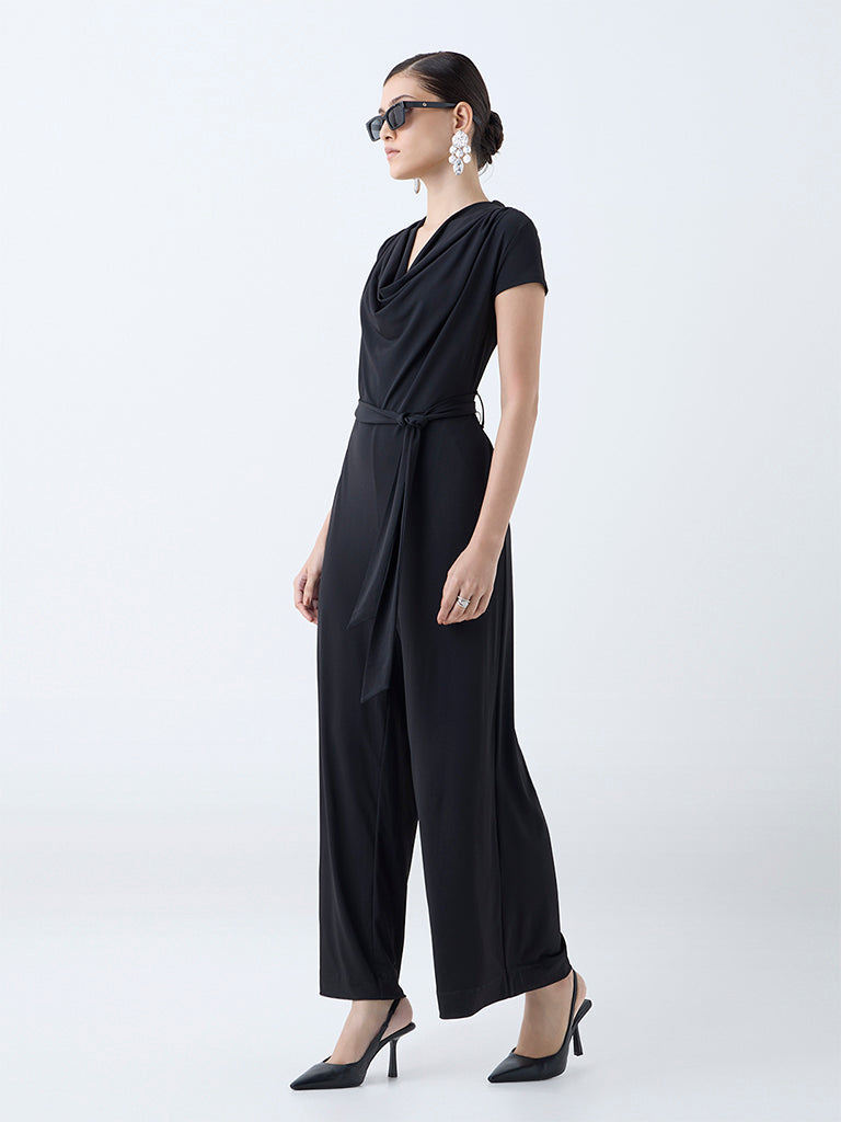 Wardrobe Black Cowl Neck Jumpsuit with Belt
