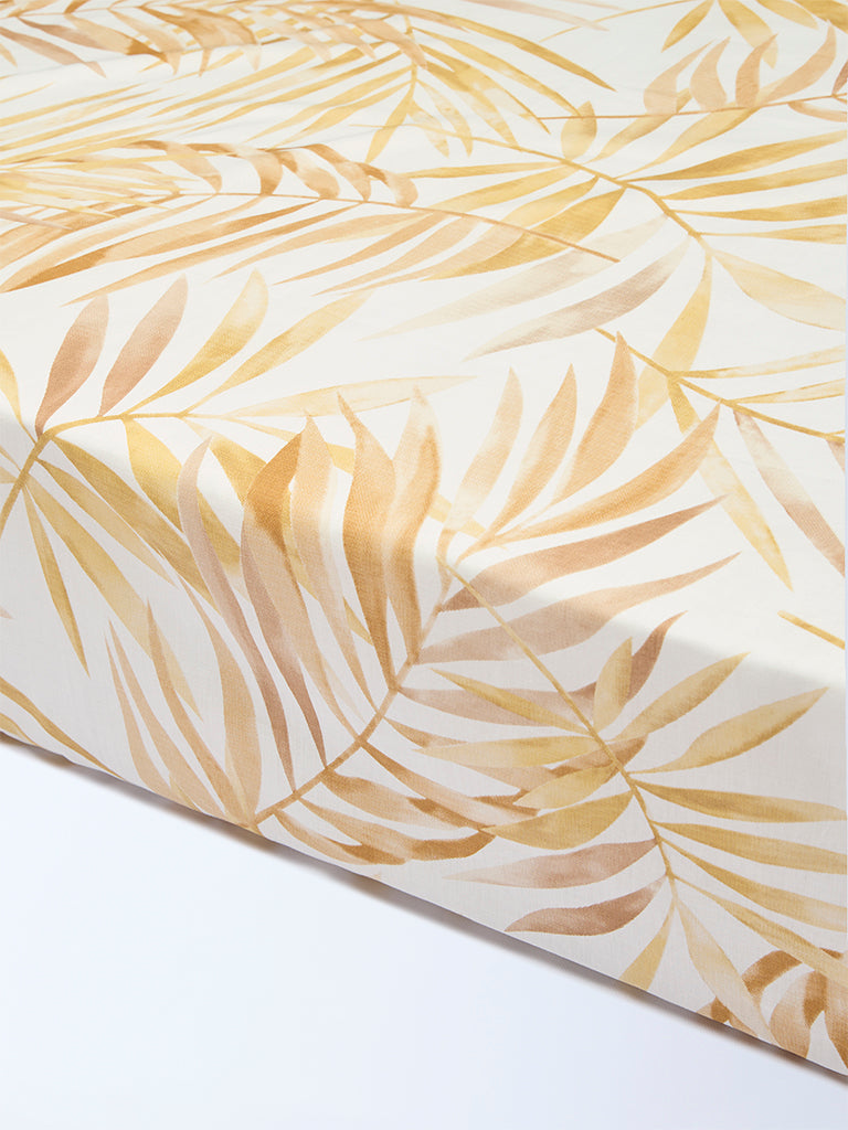 Westside Home Mustard Leaf Printed King Bed Sheet Set