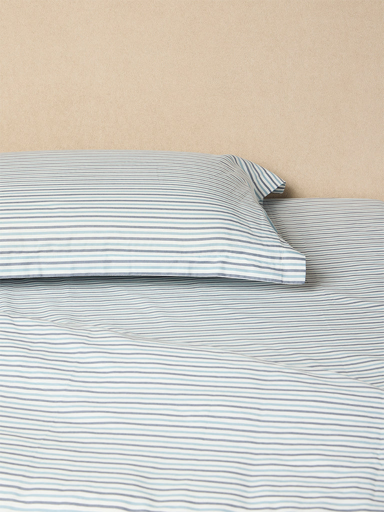 Westside Home Dusty Blue Stripe Pattern Queen Bed Sheet Set