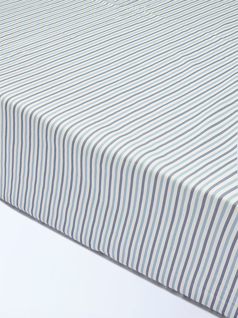 Westside Home Dusty Blue Stripe Pattern Queen Bed Sheet Set