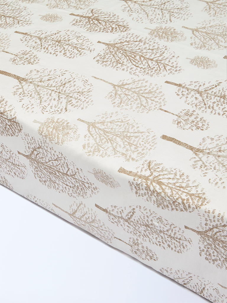 Westside Home Beige Foliage Detailed Queen Bed Sheet Set