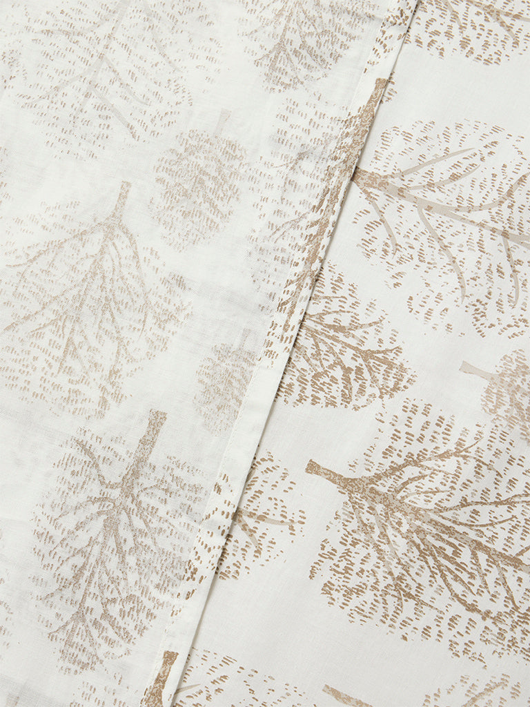 Westside Home Beige Foliage Detailed Queen Bed Sheet Set