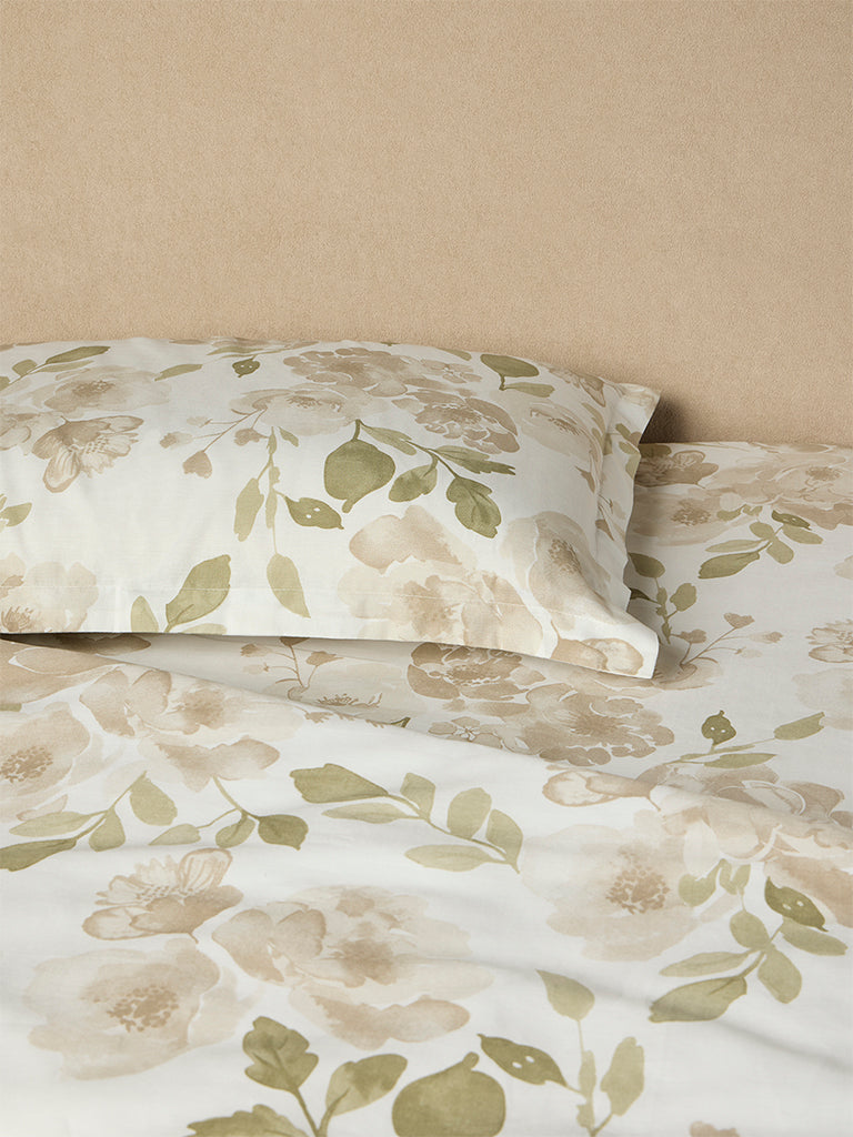 Westside Home Brown Floral Design Queen Bed Sheet Set