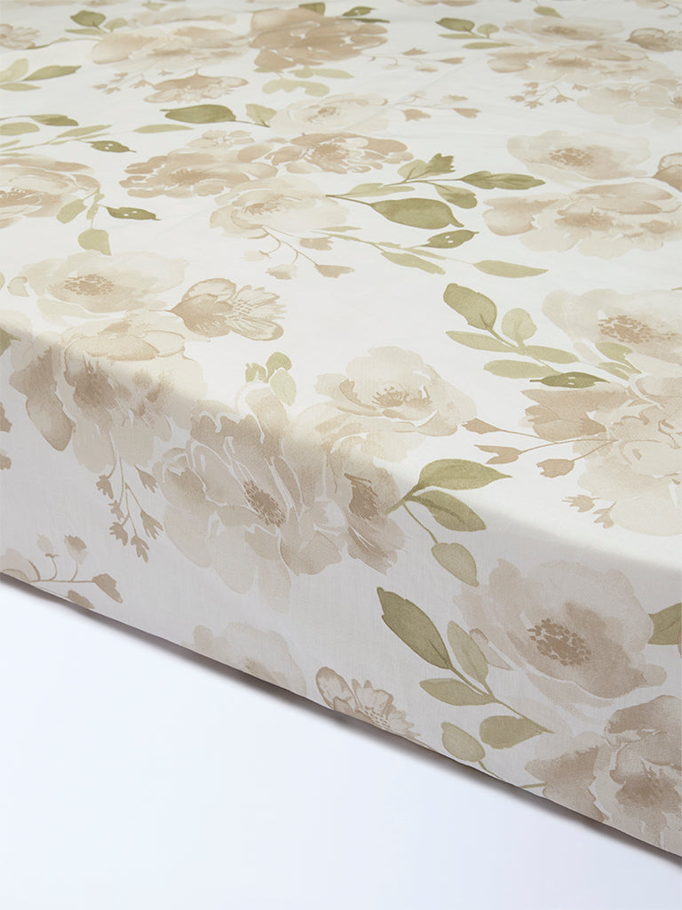 Westside Home Brown Floral Design Queen Bed Sheet Set